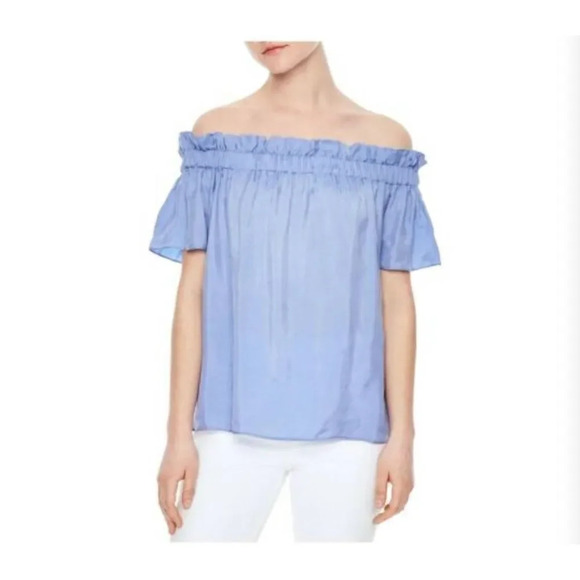 SANDRO Saint Trop Off-the-shoulder Top In Azur Blue Sz 1 or L - Picture 1 of 10